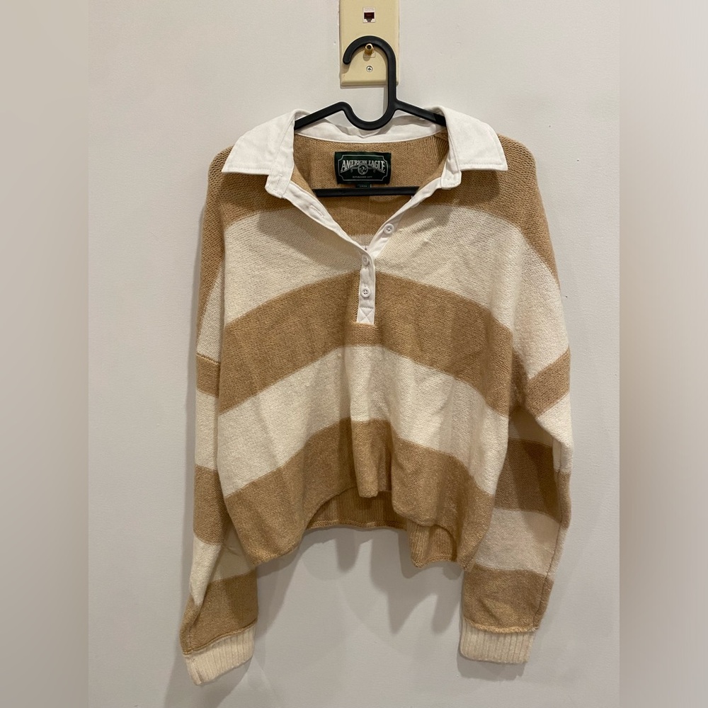 NWT American Eagle Outfitters Collared Striped Sweater With Buttons Size Small